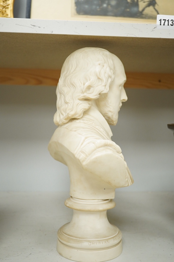 A Crystal Palace Art Union Copeland Parian bust of Shakespeare, published March 1 1864. Condition - fair, some surface dirt.